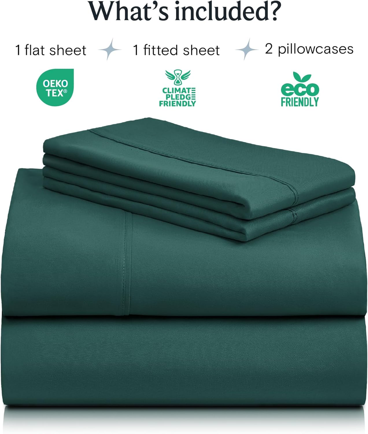 4 PC California King Sheet Set, Deep Pockets Wrinkle Free Cooling Bed Sheets Hotel Bedding for Women, Men, Includes 1 Fitted Sheet, 1 Flat Sheet and 2 Pillowcases-Soft Emerald
