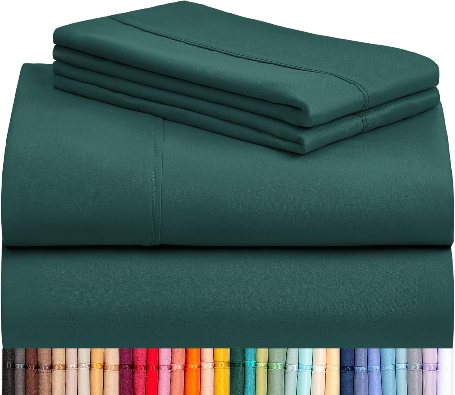 4 PC California King Sheet Set, Deep Pockets Wrinkle Free Cooling Bed Sheets Hotel Bedding for Women, Men, Includes 1 Fitted Sheet, 1 Flat Sheet and 2 Pillowcases-Soft Emerald